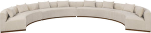 Meridian Furniture Avanti Curved Chenille Modular Sectional Sofa with Walnut Base for Modern Living Rooms Beige 4pc 44016Beige-S-4PC