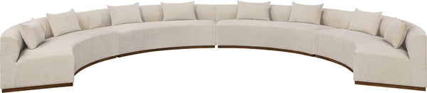 Meridian Furniture Avanti Curved Chenille Modular Sectional Sofa with Walnut Base for Modern Living Rooms Beige 4pc 44016Beige-S-4PC