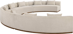 Meridian Furniture Avanti Curved Chenille Modular Sectional Sofa with Walnut Base for Modern Living Rooms Beige 4pc 44016Beige-S-4PC
