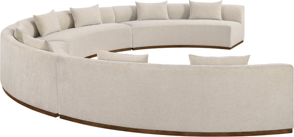 Meridian Furniture Avanti Curved Chenille Modular Sectional Sofa with Walnut Base for Modern Living Rooms Beige 4pc 44016Beige-S-4PC