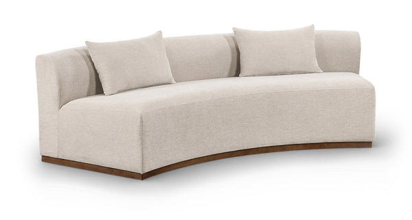 Meridian Furniture Avanti Curved Chenille Sofa with Walnut Base Sculptural Three Seat Contemporary Living Room Beige 44016Beige-S