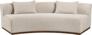 Meridian Furniture Avanti Curved Chenille Sofa with Walnut Base Sculptural Three Seat Contemporary Living Room Beige 44016Beige-S