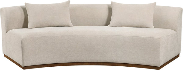 Meridian Furniture Avanti Curved Chenille Sofa with Walnut Base Sculptural Three Seat Contemporary Living Room Beige 44016Beige-S