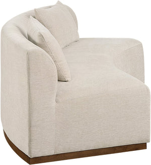 Meridian Furniture Avanti Curved Chenille Sofa with Walnut Base Sculptural Three Seat Contemporary Living Room Beige 44016Beige-S