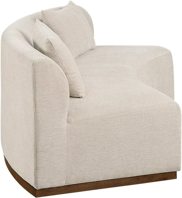 Meridian Furniture Avanti Curved Chenille Sofa with Walnut Base Sculptural Three Seat Contemporary Living Room Beige 44016Beige-S