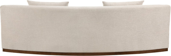 Meridian Furniture Avanti Curved Chenille Sofa with Walnut Base Sculptural Three Seat Contemporary Living Room Beige 44016Beige-S