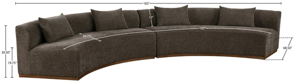 Meridian Furniture Avanti Curved Chenille Modular Sectional Sofa with Walnut Base for Modern Living Rooms Brown 2pc 44016Brown-S-2PC