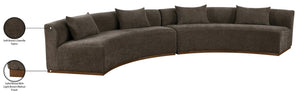 Meridian Furniture Avanti Curved Chenille Modular Sectional Sofa with Walnut Base for Modern Living Rooms Brown 2pc 44016Brown-S-2PC