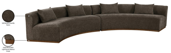 Meridian Furniture Avanti Curved Chenille Modular Sectional Sofa with Walnut Base for Modern Living Rooms Brown 2pc 44016Brown-S-2PC