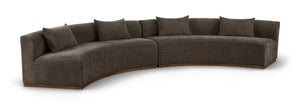Meridian Furniture Avanti Curved Chenille Modular Sectional Sofa with Walnut Base for Modern Living Rooms Brown 2pc 44016Brown-S-2PC