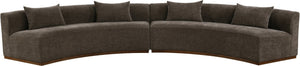 Meridian Furniture Avanti Curved Chenille Modular Sectional Sofa with Walnut Base for Modern Living Rooms Brown 2pc 44016Brown-S-2PC
