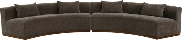 Meridian Furniture Avanti Curved Chenille Modular Sectional Sofa with Walnut Base for Modern Living Rooms Brown 2pc 44016Brown-S-2PC