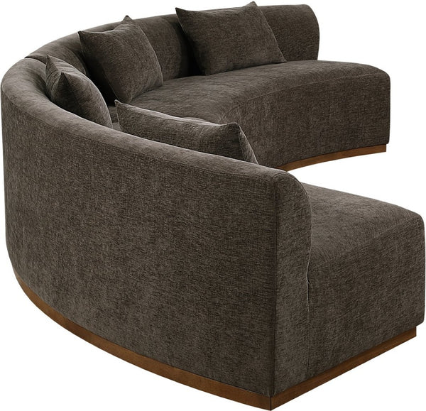 Meridian Furniture Avanti Curved Chenille Modular Sectional Sofa with Walnut Base for Modern Living Rooms Brown 2pc 44016Brown-S-2PC