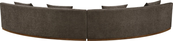 Meridian Furniture Avanti Curved Chenille Modular Sectional Sofa with Walnut Base for Modern Living Rooms Brown 2pc 44016Brown-S-2PC