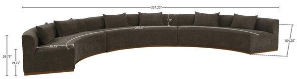 Meridian Furniture Avanti Curved Chenille Modular Sectional Sofa with Walnut Base for Modern Living Rooms Brown 3pc 44016Brown-S-3PC