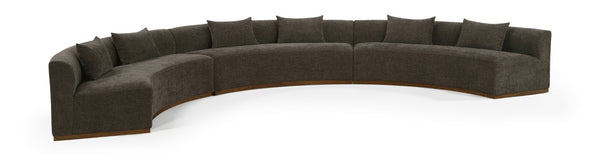 Meridian Furniture Avanti Curved Chenille Modular Sectional Sofa with Walnut Base for Modern Living Rooms Brown 3pc 44016Brown-S-3PC