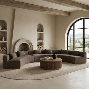 Meridian Furniture Avanti Curved Chenille Modular Sectional Sofa with Walnut Base for Modern Living Rooms Brown 3pc 44016Brown-S-3PC