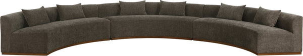 Meridian Furniture Avanti Curved Chenille Modular Sectional Sofa with Walnut Base for Modern Living Rooms Brown 3pc 44016Brown-S-3PC