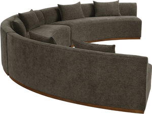 Meridian Furniture Avanti Curved Chenille Modular Sectional Sofa with Walnut Base for Modern Living Rooms Brown 3pc 44016Brown-S-3PC