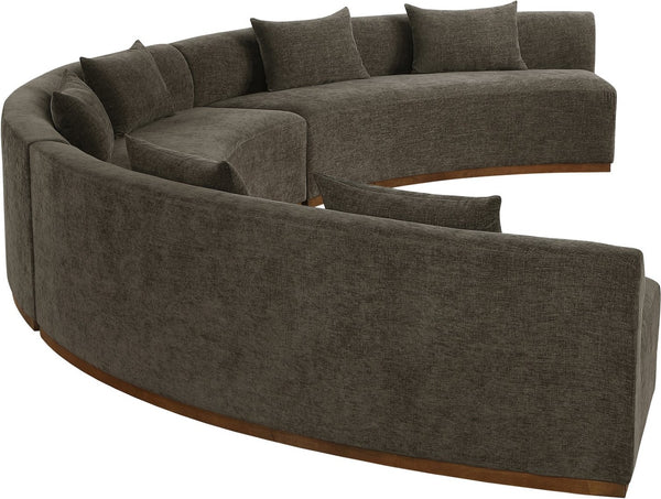 Meridian Furniture Avanti Curved Chenille Modular Sectional Sofa with Walnut Base for Modern Living Rooms Brown 3pc 44016Brown-S-3PC