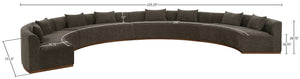 Meridian Furniture Avanti Curved Chenille Modular Sectional Sofa with Walnut Base for Modern Living Rooms Brown 4pc 44016Brown-S-4PC