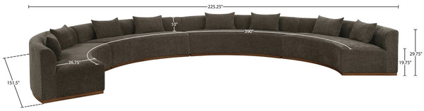 Meridian Furniture Avanti Curved Chenille Modular Sectional Sofa with Walnut Base for Modern Living Rooms Brown 4pc 44016Brown-S-4PC