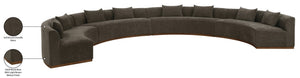 Meridian Furniture Avanti Curved Chenille Modular Sectional Sofa with Walnut Base for Modern Living Rooms Brown 4pc 44016Brown-S-4PC
