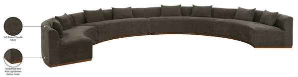 Meridian Furniture Avanti Curved Chenille Modular Sectional Sofa with Walnut Base for Modern Living Rooms Brown 4pc 44016Brown-S-4PC