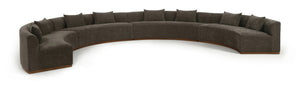 Meridian Furniture Avanti Curved Chenille Modular Sectional Sofa with Walnut Base for Modern Living Rooms Brown 4pc 44016Brown-S-4PC