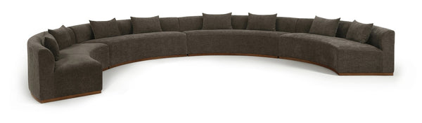 Meridian Furniture Avanti Curved Chenille Modular Sectional Sofa with Walnut Base for Modern Living Rooms Brown 4pc 44016Brown-S-4PC