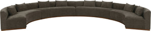 Meridian Furniture Avanti Curved Chenille Modular Sectional Sofa with Walnut Base for Modern Living Rooms Brown 4pc 44016Brown-S-4PC