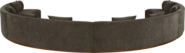 Meridian Furniture Avanti Curved Chenille Modular Sectional Sofa with Walnut Base for Modern Living Rooms Brown 4pc 44016Brown-S-4PC