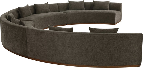 Meridian Furniture Avanti Curved Chenille Modular Sectional Sofa with Walnut Base for Modern Living Rooms Brown 4pc 44016Brown-S-4PC