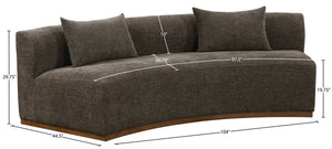 Meridian Furniture Avanti Curved Chenille Sofa with Walnut Base Sculptural Three Seat Contemporary Living Room Brown 44016Brown-S