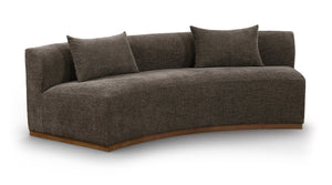 Meridian Furniture Avanti Curved Chenille Sofa with Walnut Base Sculptural Three Seat Contemporary Living Room Brown 44016Brown-S