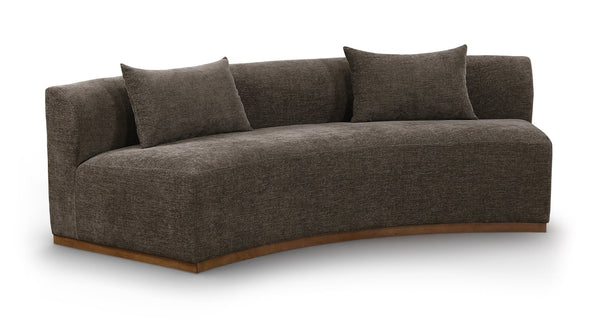 Meridian Furniture Avanti Curved Chenille Sofa with Walnut Base Sculptural Three Seat Contemporary Living Room Brown 44016Brown-S