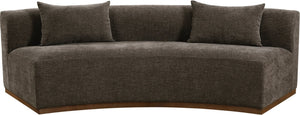 Meridian Furniture Avanti Curved Chenille Sofa with Walnut Base Sculptural Three Seat Contemporary Living Room Brown 44016Brown-S