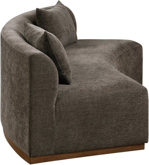 Meridian Furniture Avanti Curved Chenille Sofa with Walnut Base Sculptural Three Seat Contemporary Living Room Brown 44016Brown-S