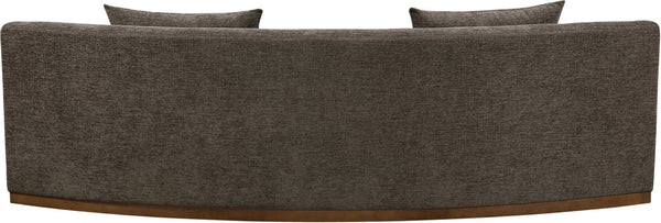 Meridian Furniture Avanti Curved Chenille Sofa with Walnut Base Sculptural Three Seat Contemporary Living Room Brown 44016Brown-S