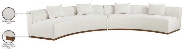 Meridian Furniture Avanti Curved Chenille Modular Sectional Sofa with Walnut Base for Modern Living Rooms Cream 2pc 44016Cream-S-2PC