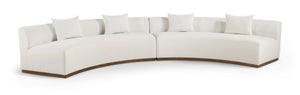 Meridian Furniture Avanti Curved Chenille Modular Sectional Sofa with Walnut Base for Modern Living Rooms Cream 2pc 44016Cream-S-2PC