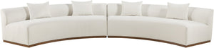 Meridian Furniture Avanti Curved Chenille Modular Sectional Sofa with Walnut Base for Modern Living Rooms Cream 2pc 44016Cream-S-2PC