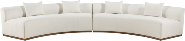 Meridian Furniture Avanti Curved Chenille Modular Sectional Sofa with Walnut Base for Modern Living Rooms Cream 2pc 44016Cream-S-2PC
