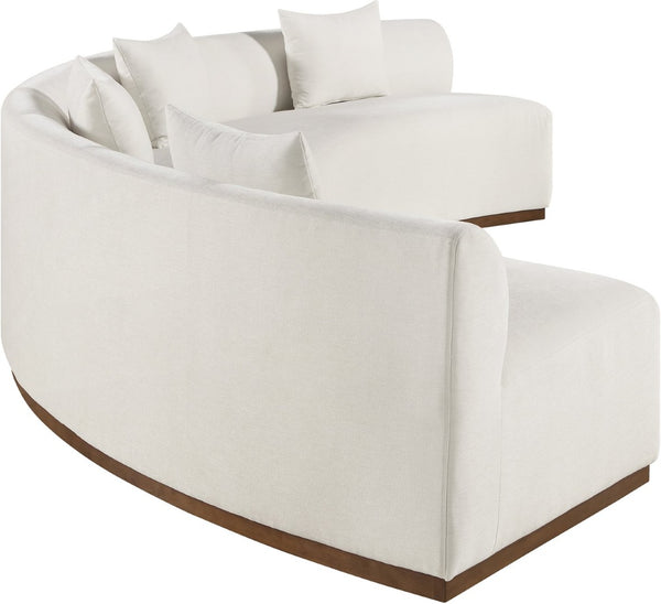 Meridian Furniture Avanti Curved Chenille Modular Sectional Sofa with Walnut Base for Modern Living Rooms Cream 2pc 44016Cream-S-2PC