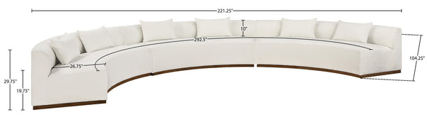 Meridian Furniture Avanti Curved Chenille Modular Sectional Sofa with Walnut Base for Modern Living Rooms Cream 3pc 44016Cream-S-3PC