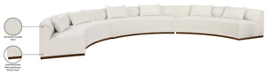 Meridian Furniture Avanti Curved Chenille Modular Sectional Sofa with Walnut Base for Modern Living Rooms Cream 3pc 44016Cream-S-3PC