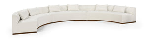 Meridian Furniture Avanti Curved Chenille Modular Sectional Sofa with Walnut Base for Modern Living Rooms Cream 3pc 44016Cream-S-3PC