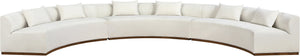 Meridian Furniture Avanti Curved Chenille Modular Sectional Sofa with Walnut Base for Modern Living Rooms Cream 3pc 44016Cream-S-3PC