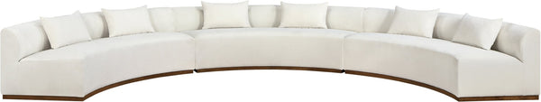 Meridian Furniture Avanti Curved Chenille Modular Sectional Sofa with Walnut Base for Modern Living Rooms Cream 3pc 44016Cream-S-3PC
