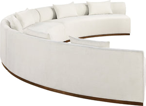 Meridian Furniture Avanti Curved Chenille Modular Sectional Sofa with Walnut Base for Modern Living Rooms Cream 3pc 44016Cream-S-3PC